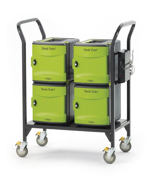Copernicus Tech Tub2 Modular Cart with syncing USB hub, Holds 24 iPads, 34 x 19 x 43 Inches, Black and Green, Each, Item Number 1566456